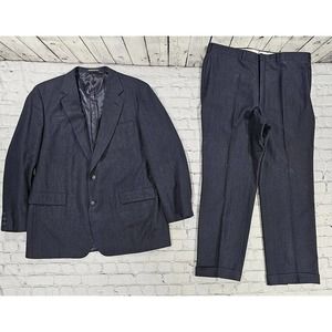 Vintage GORSART New York Navy Blue Wool 2 Pc Pants Blazer Suit SIZE 44 40X31